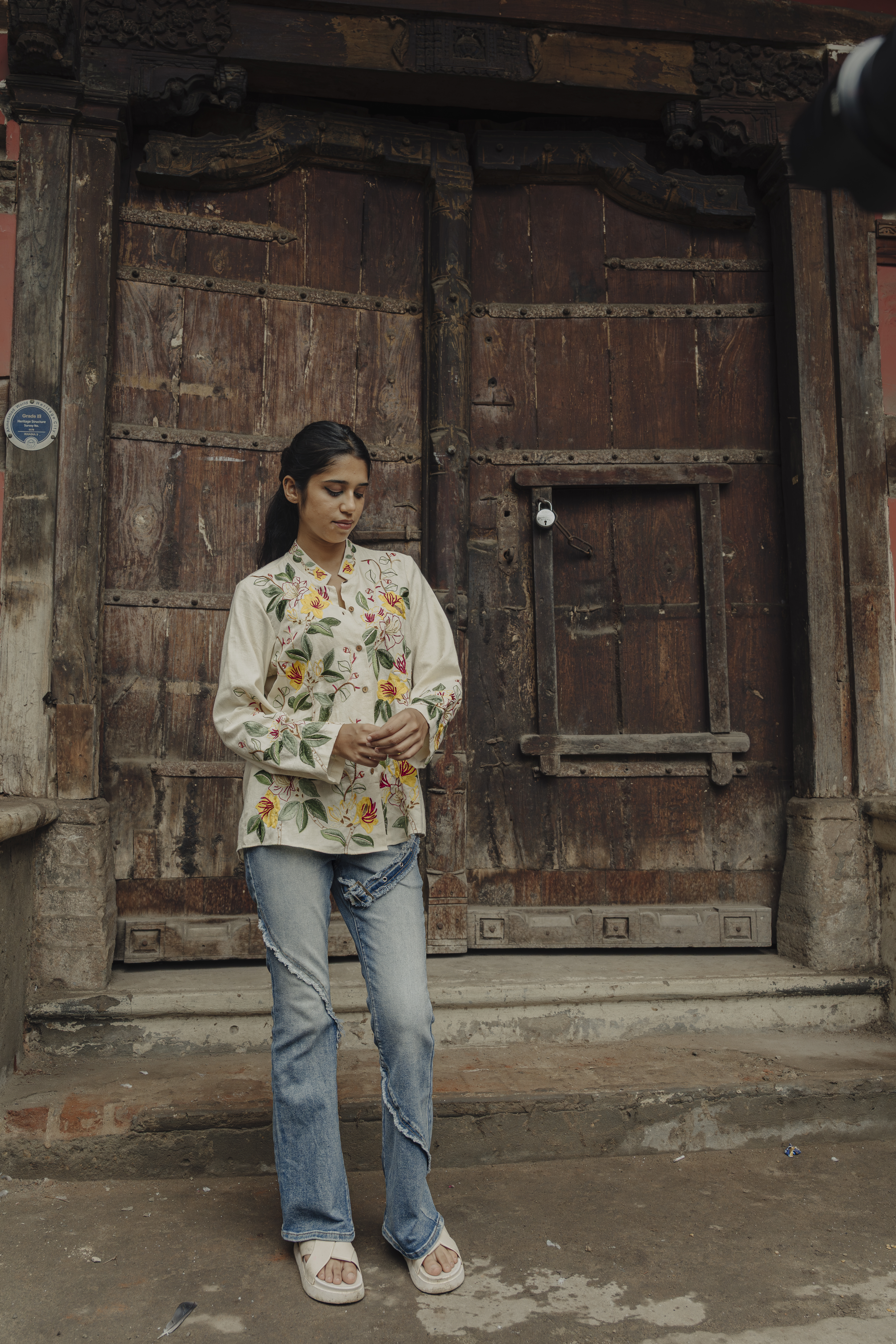 Yellow Floral Embroidered Shirt
